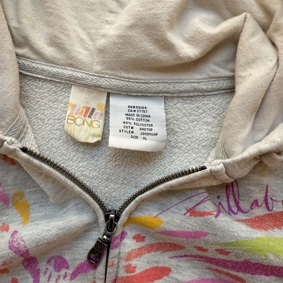 Billabong Y2K Light Grey Zip Up Hoodie Women's XL Butterfly Boho Logo - Picture 10 of 12